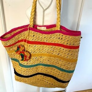 Mar Y Sol crochet stripe sisal beach bag